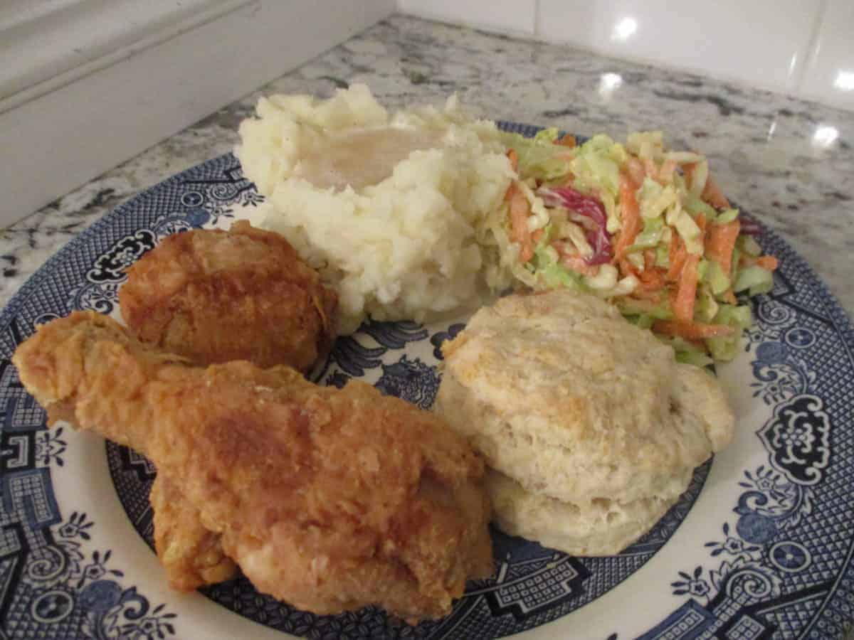 Fried Chicken with ALL the fixins: under $1 per serving