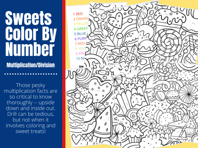 Sweets color by number multiplication division orison orchards
