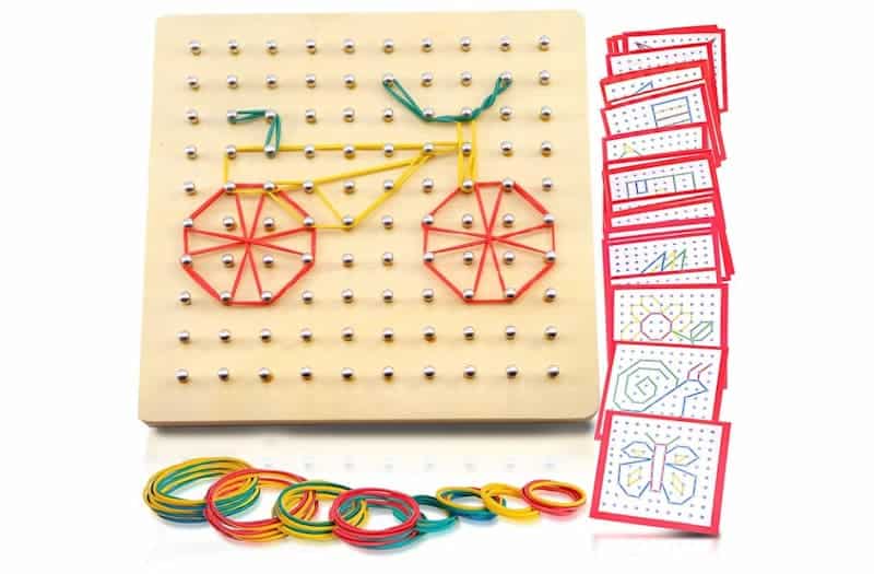 Geoboard with patterns and rubber bands.